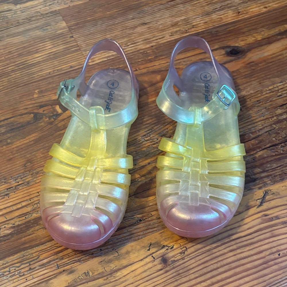 Cat & Jack Translucent Multi Color Jelly Sandals with Yellow and Pink